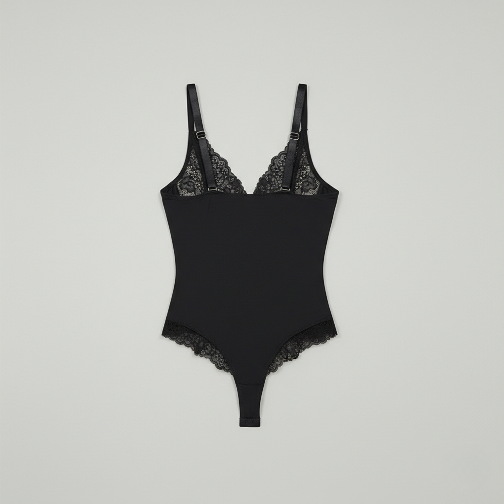 Premium Lace Shaping Bodysuit - Deep V-Neck Floral Embroidery Shapewear for Women