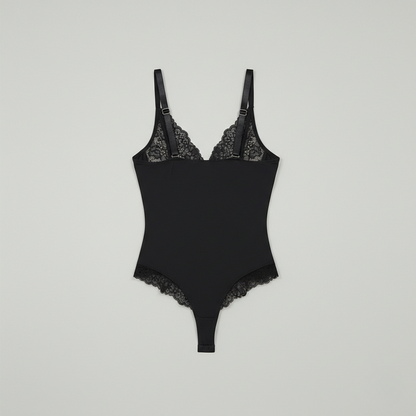 Premium Lace Shaping Bodysuit - Deep V-Neck Floral Embroidery Shapewear for Women