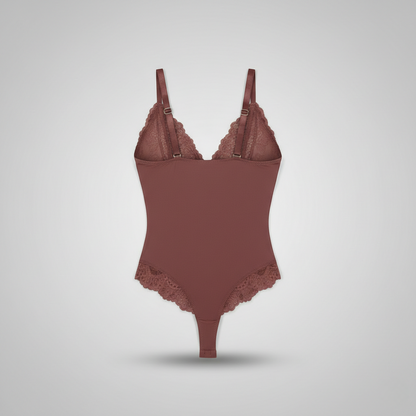 Premium Lace Shaping Bodysuit - Deep V-Neck Floral Embroidery Shapewear for Women