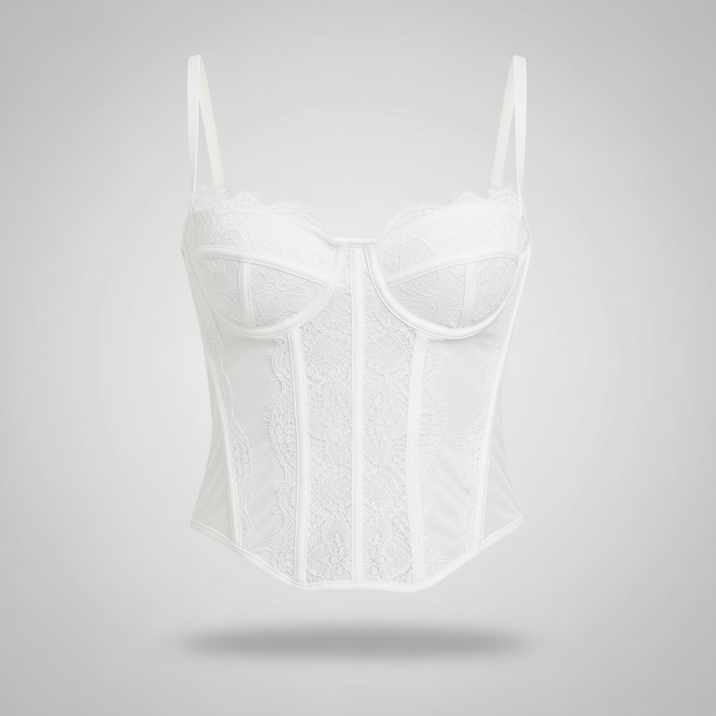 Lace Corset Bustier Top in Blush Pink – Supportive Boned Bodice