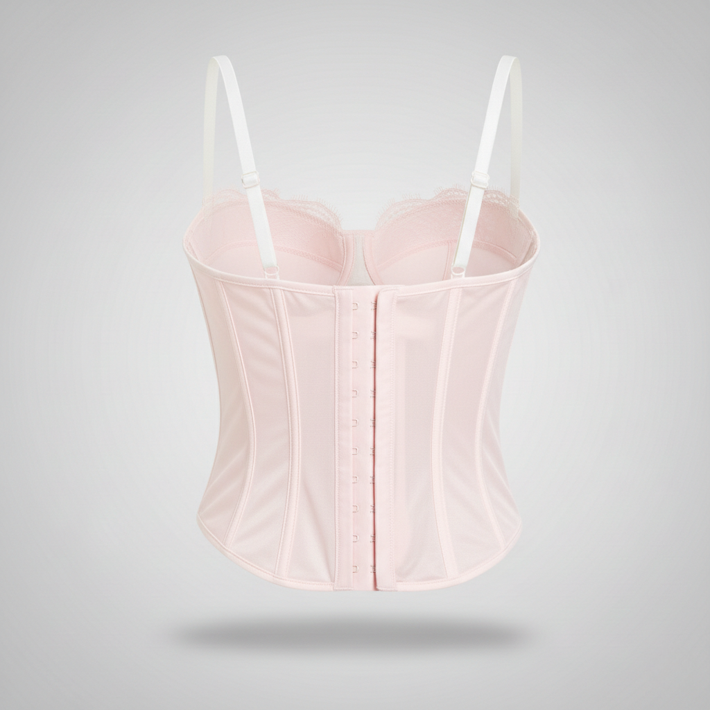 Lace Corset Bustier Top in Blush Pink – Supportive Boned Bodice