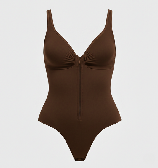 Premium Front-Zipper Sculpting Bodysuit | Seamless Mid-Section Compression Shaper