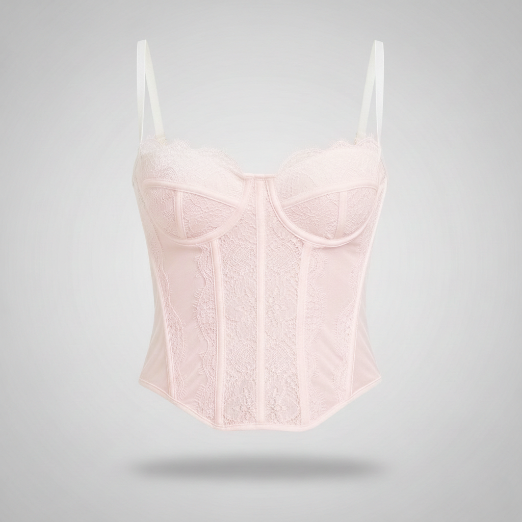 Lace Corset Bustier Top in Blush Pink – Supportive Boned Bodice