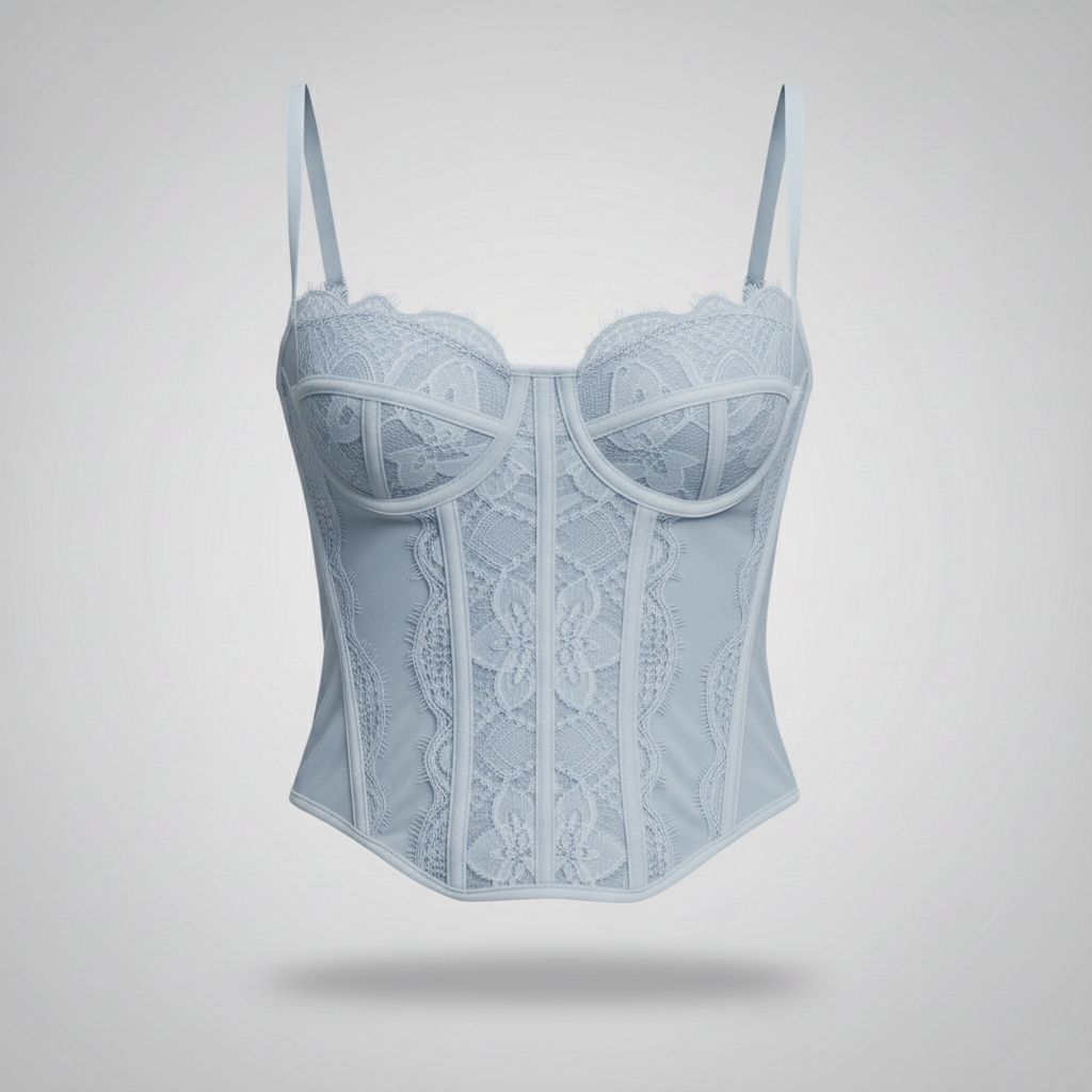 Lace Corset Bustier Top in Blush Pink – Supportive Boned Bodice